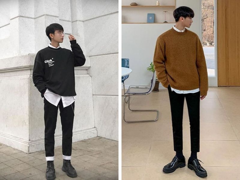 Phối áo sơ mi nam body với sweater