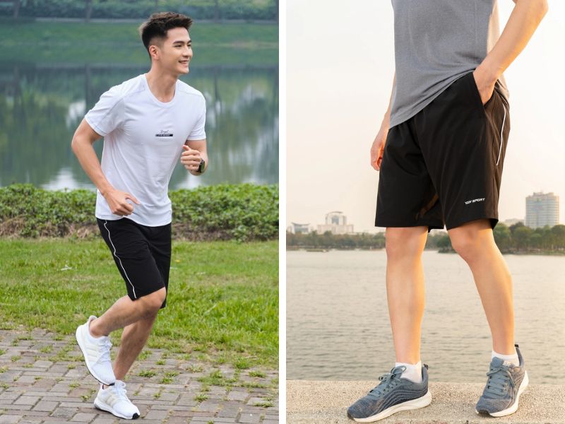 Quần short nam vải gió phối áo thun trơn basic