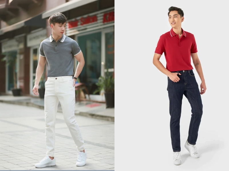 Áo Polo phối với quần jeans hoặc quần kaki