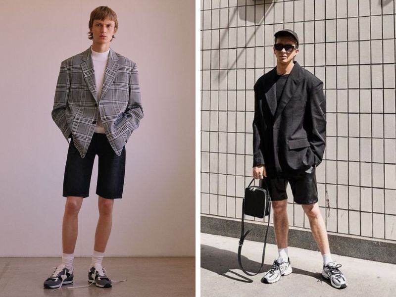 Phối áo blazer form rộng với quần short