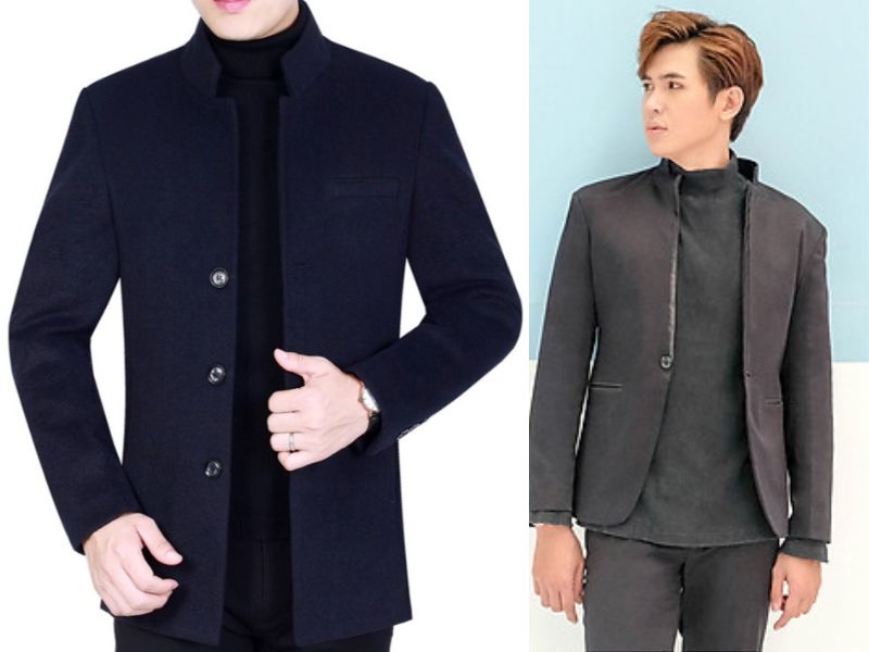 Mix áo blazer nam cổ trụ cùng áo cao cổ