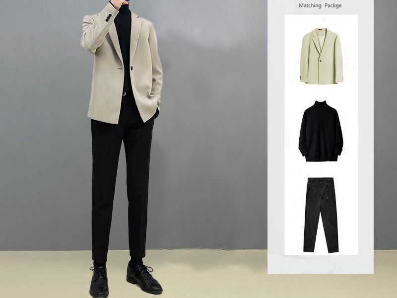 Blazer nam màu be phối outfit đen