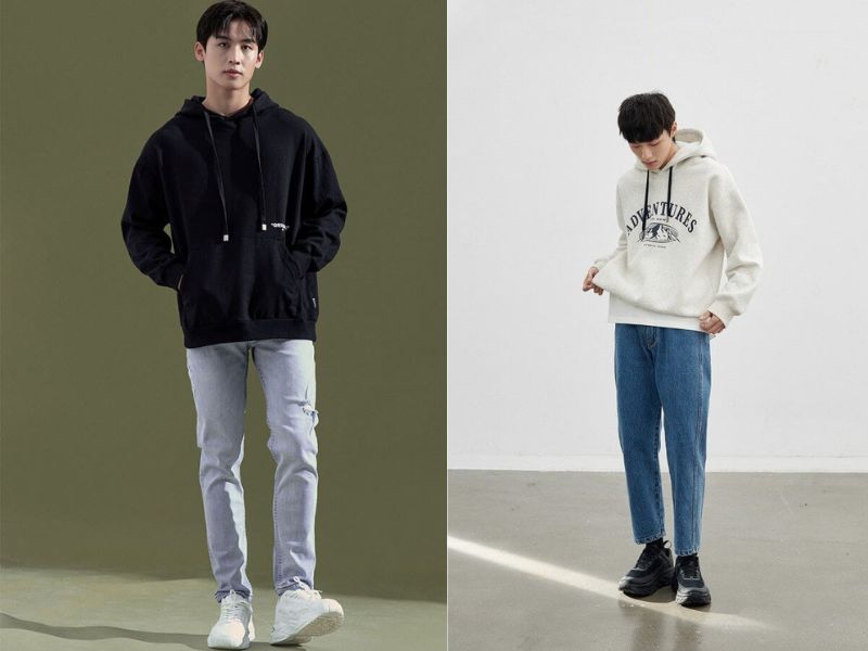 Phối đồ công sở Áo hoodie cùng quần jeans hoặc quần kaki