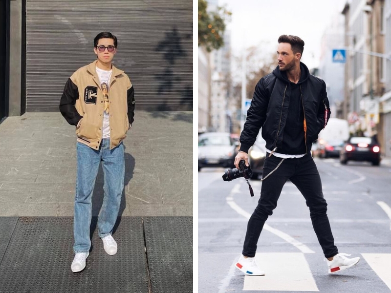 Kết hợp áo khoác bomber jacket cùng quần jean nam