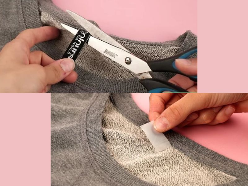 Use Scissors To Cut The Tag, Stick The Tape And Iron The Clothes Onto The Tag You Just Cut.