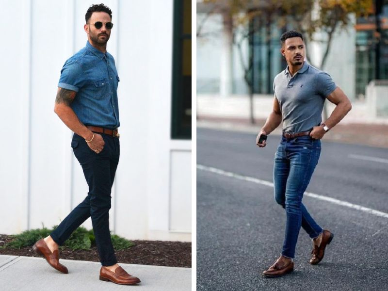 Giày lười phối với quần jean theo phong cách casual lịch lãm