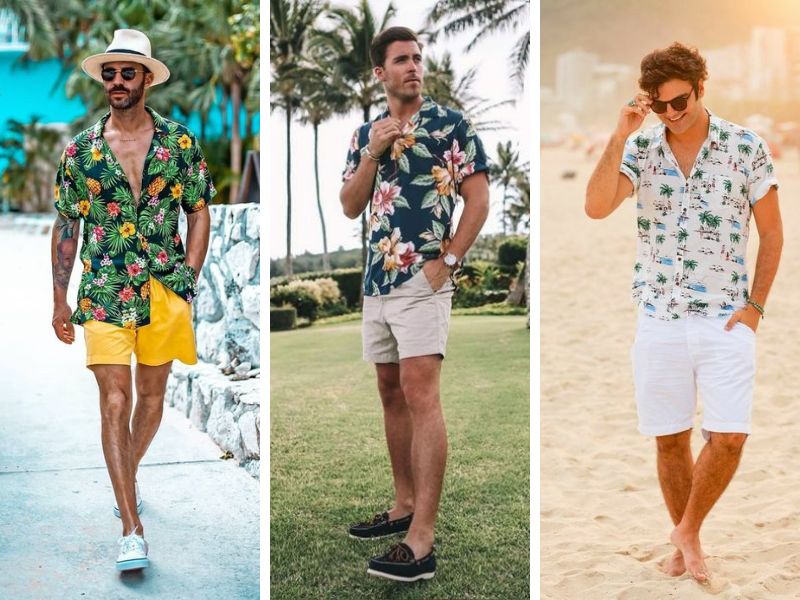 Áo sơ mi Hawaii phối đồ với quần short trẻ trung