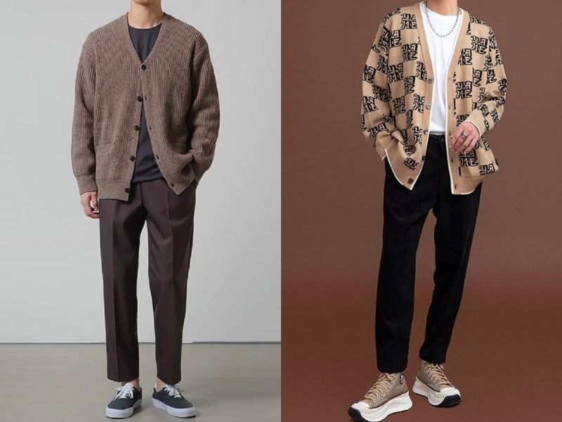 Phong cách trang nhã với quần tây nam ống rộng và áo cardigan 