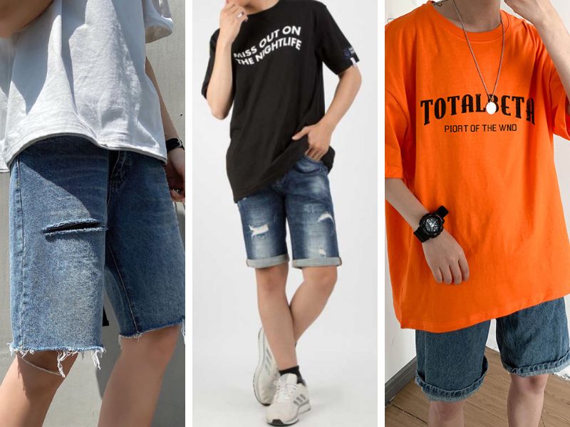 Áo thun phối quần short jean