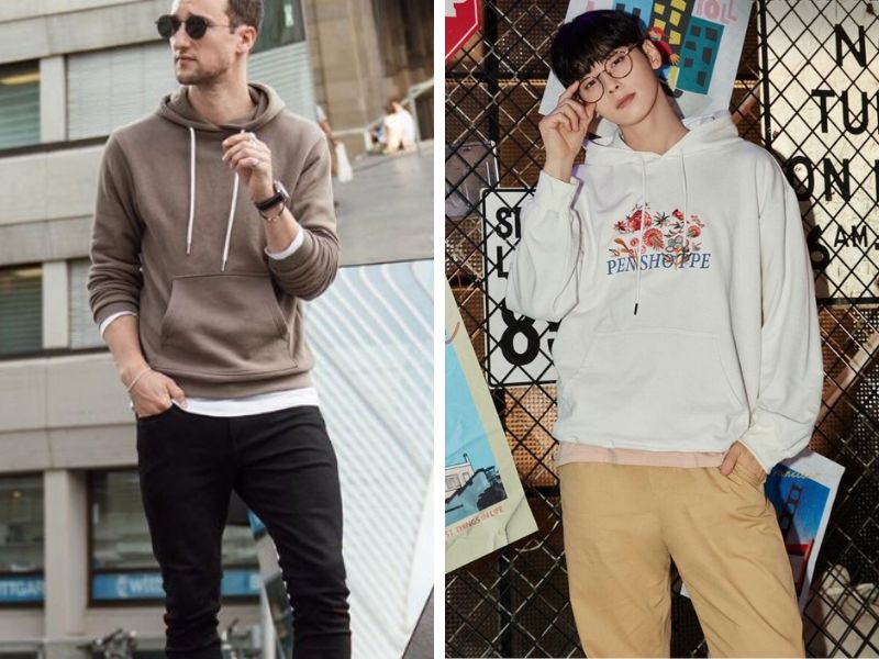 Outfit áo hoodie với quần baggy kaki