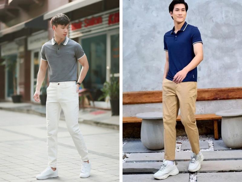 Quần kaki baggy với áo polo đem lại sự trưởng thành, chững chạc