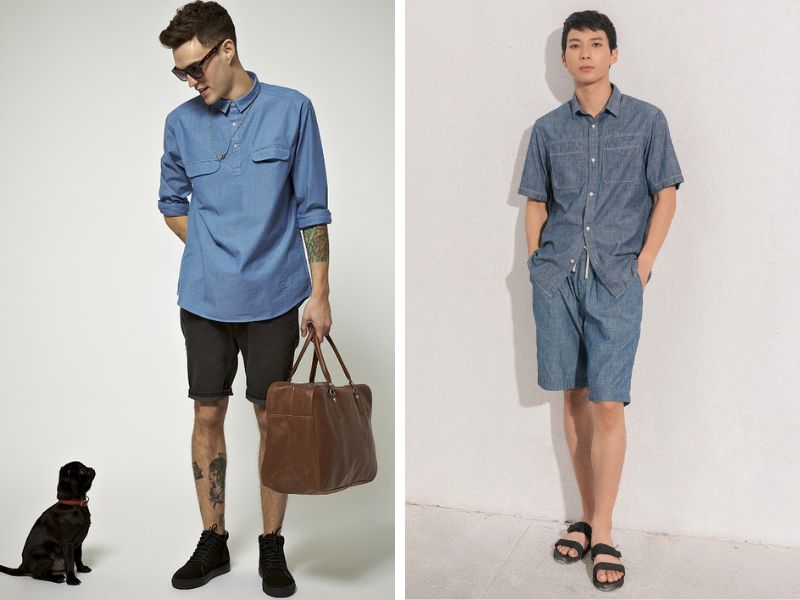 Áo sơ mi chambray phối quần short