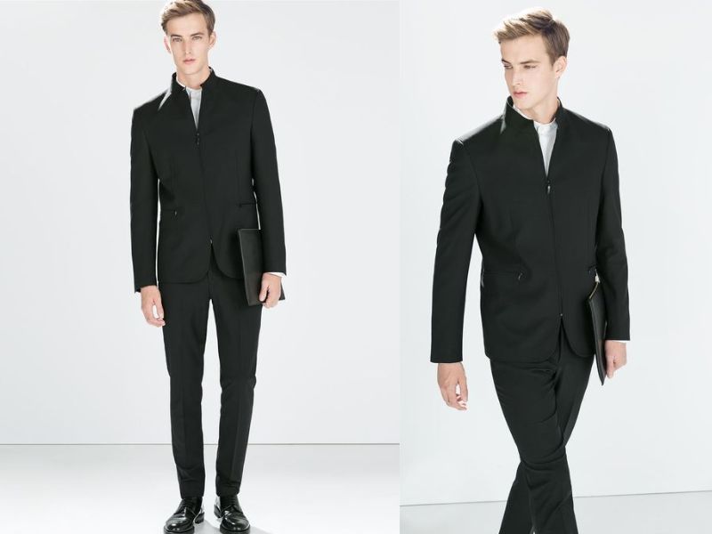 Bộ đôi áo blazer nam cổ trụ và quần âu