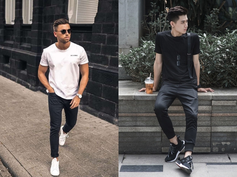 Phối quần Jean cùng áo phông và giày sneaker