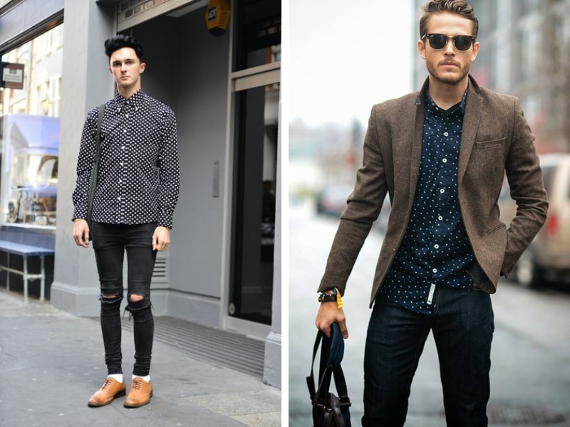 Men'S Polka Dot Shirt With Jeans