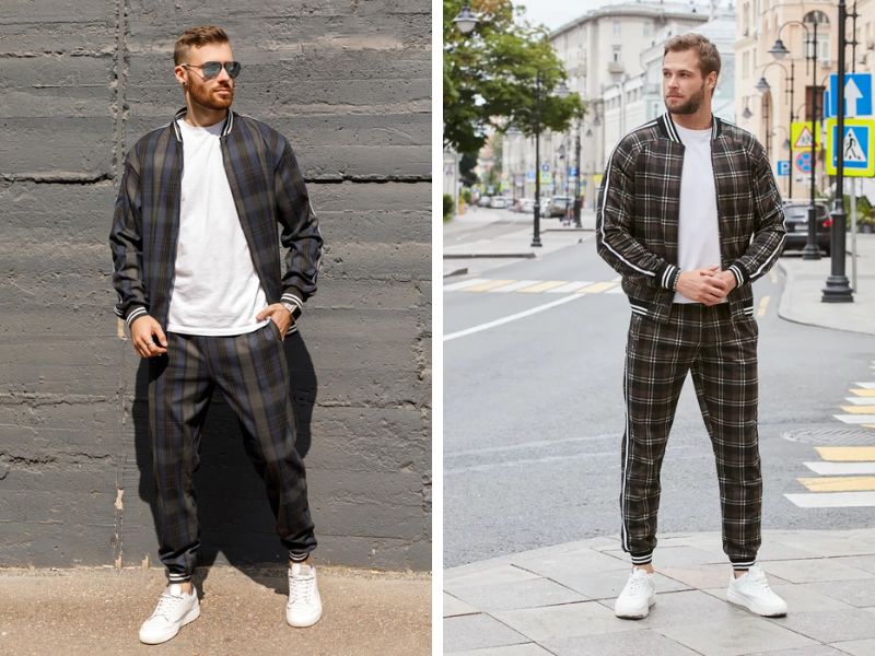 Mix quần nam sọc caro baggy với áo khoác bomber