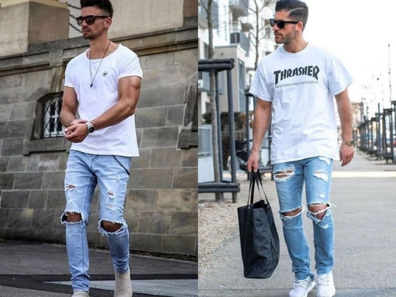 Quần jeans rách gối cá tính, bụi bặm