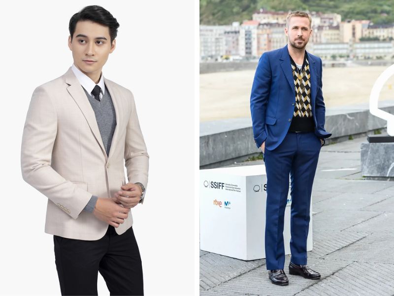 Áo len cổ tim phối vest/suit