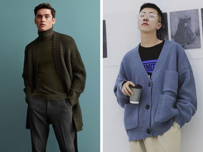 Phối áo khoác nam cardigan dệt họa tiết vintage
