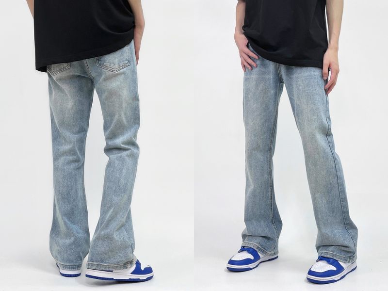 Quần jean nam túi xéo ống loe là một mẫu quần mang đậm phong cách retro