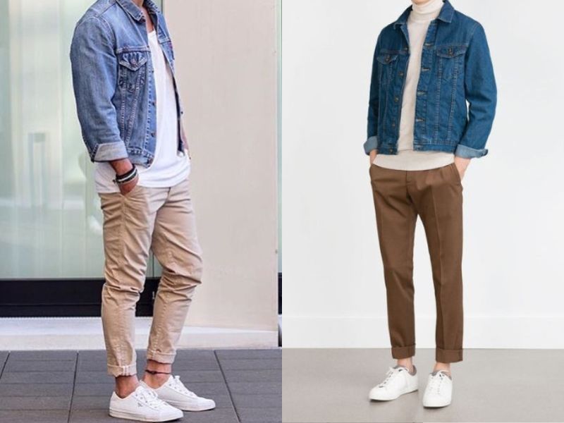 Mix & match quần kaki Latte với áo khoác jean 