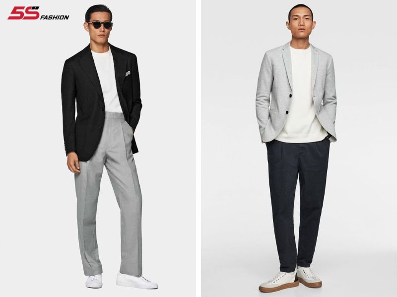 Phối đồ với áo thun nam cùng blazer và quần dài