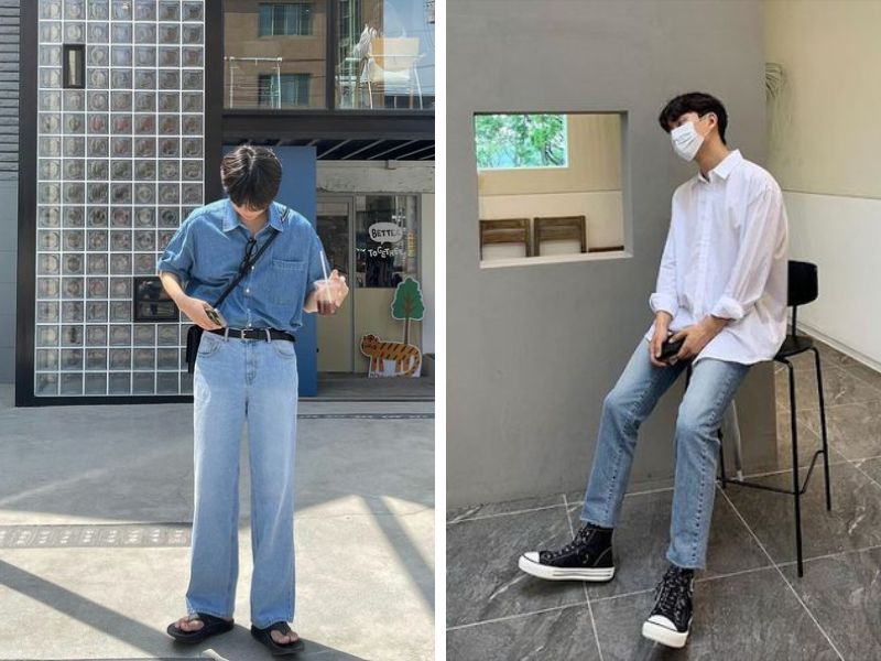 Quần jean và áo sơ mi oversize