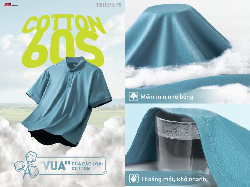 Chất liệu cotton 60s, 70s mềm mịn, thoáng mát