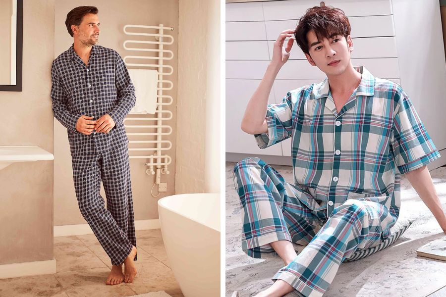 Pijama nam họa tiết kẻ caro