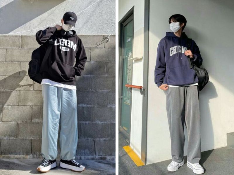 Áo phối với quần ống rộng - Áo hoodie