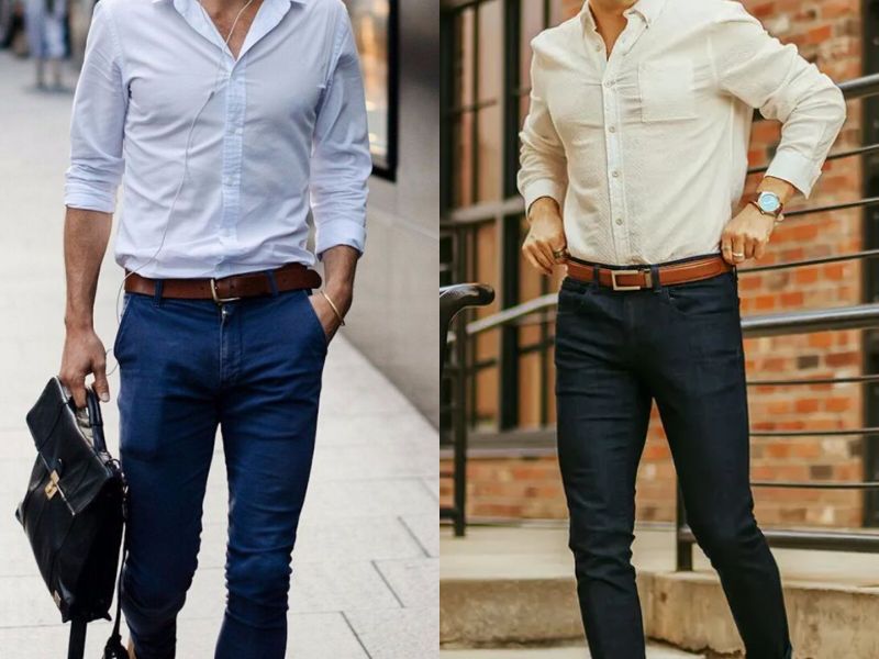 Kết hợp áo sơ mi với quần jean nam túi chéo để tạo nên một phong cách lịch lãm