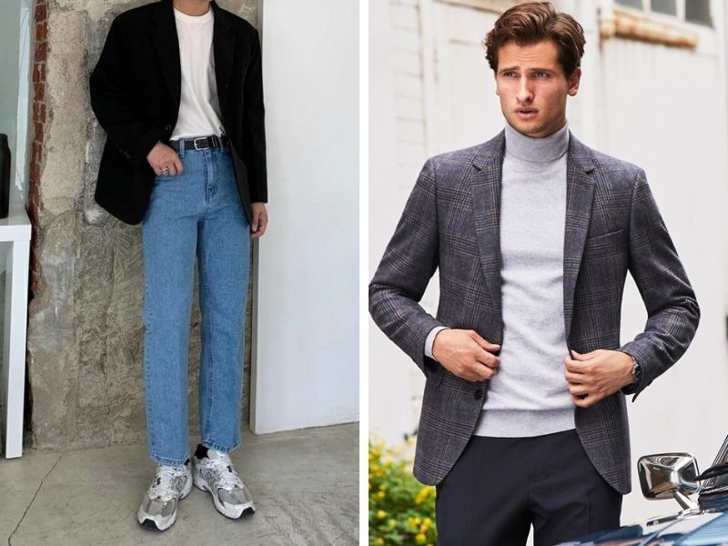 Áo thun tay dài phối áo blazer