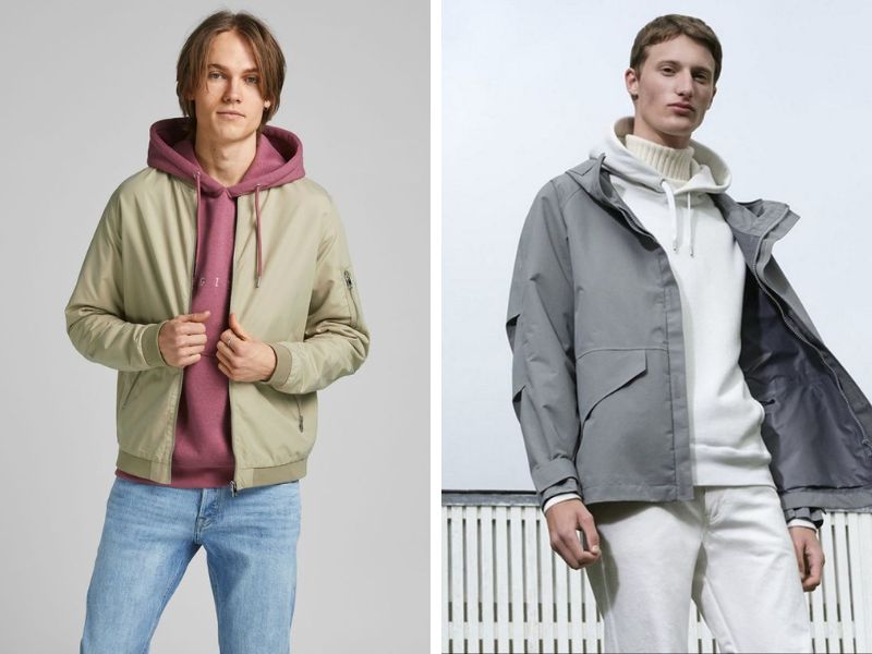 Áo khoác gió nam phối với áo hoodie