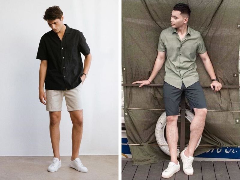 Sơ mi nam ngắn tay phối quần short