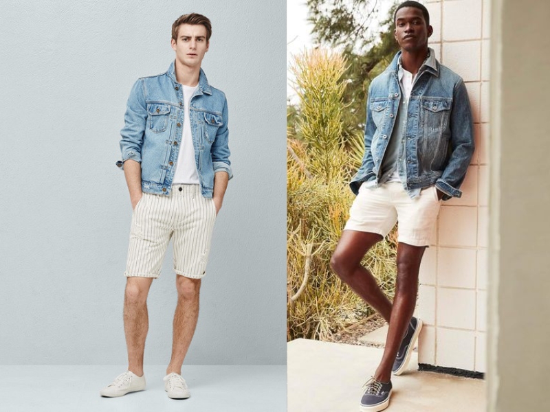 Mix áo khoác denim cùng quần short đũi nam