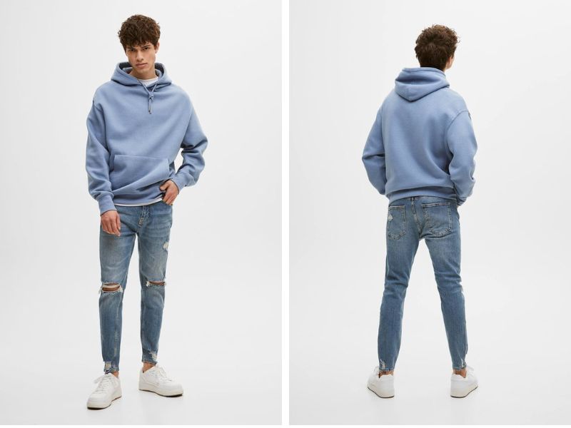 Phối đồ với quần jean xanh nam - áo hoodie