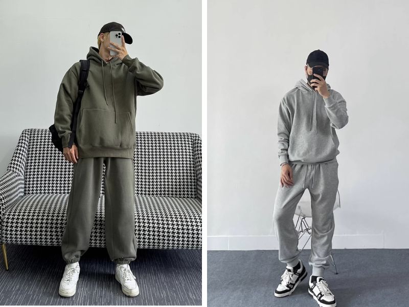 Phối áo hoodie với quần len thụng 