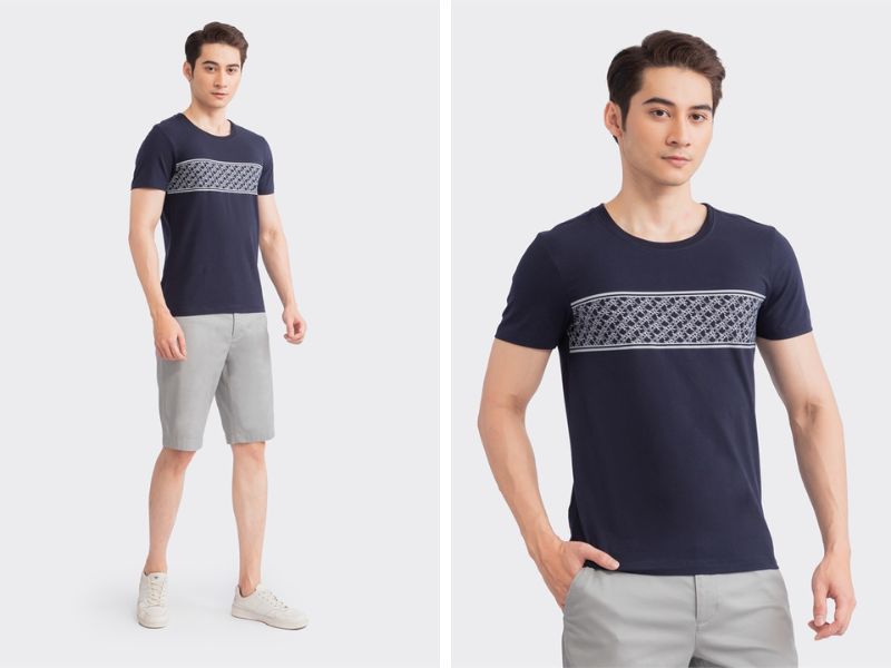 Áo thun cotton nam họa tiết monogram Aristino