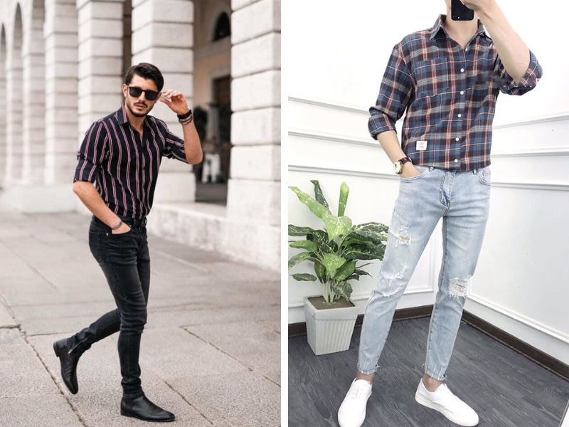 Áo sơ mi nam phối cùng quần jeans 