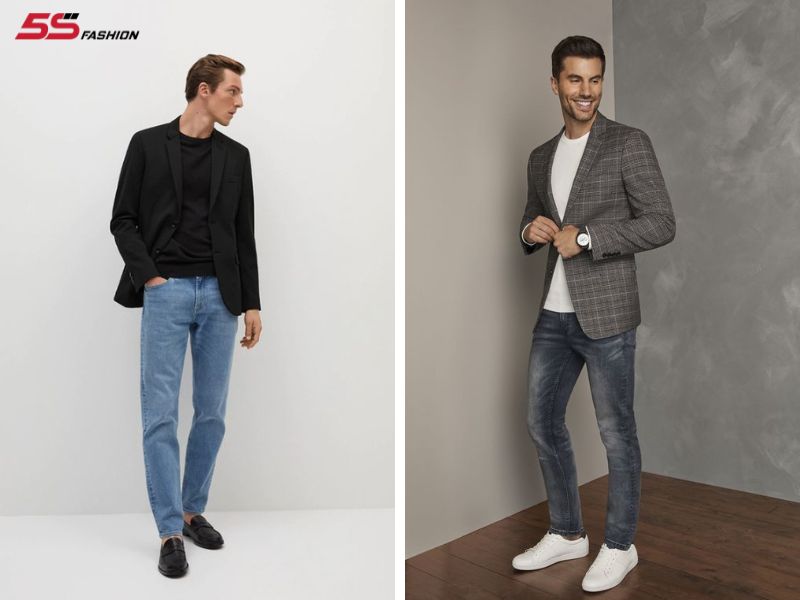 Phối đồ với áo thun nam cùng blazer và quần dài