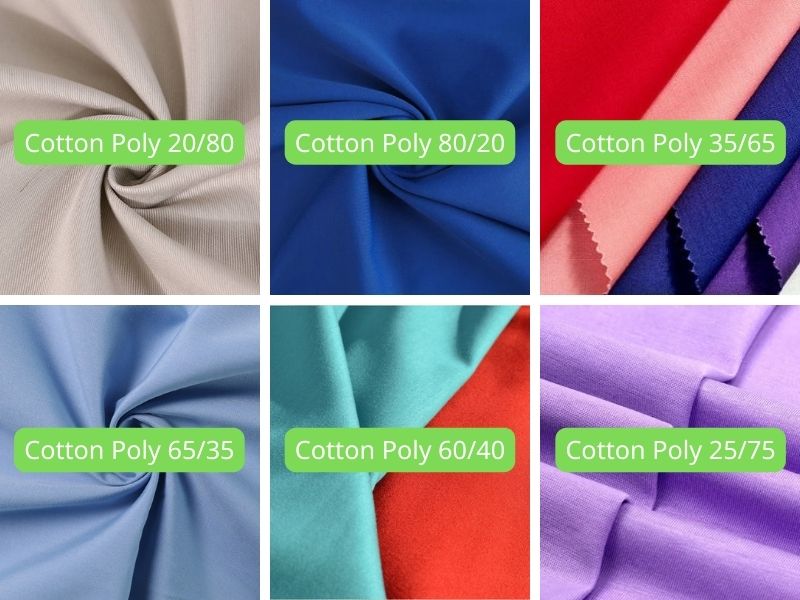 Tùy vào tỷ lệ Cotton và Polyester mà Cotton Poly gồm nhiều loại khác nhau