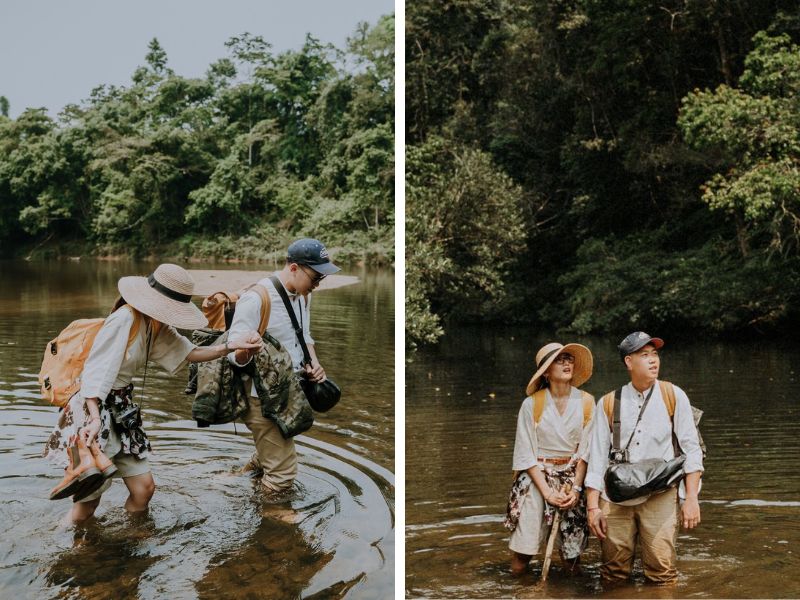 Quần Jogger phối áo khoác gió đi Trekking Măng Đen