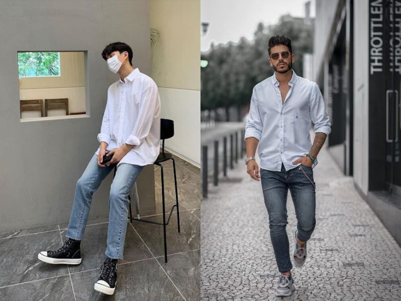 Phối đồ với quần jean và áo sơ mi theo phong cách smart casual 