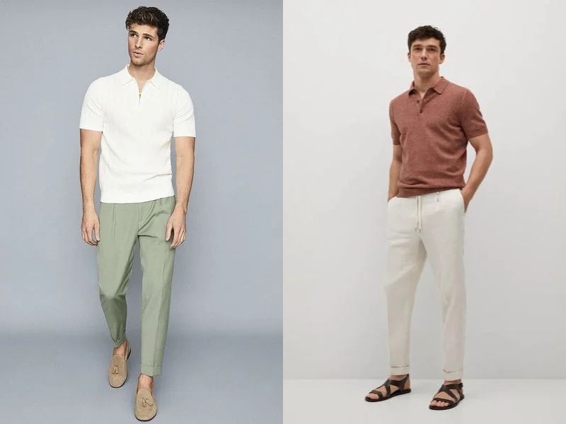 Áo polo phối với quần linen cho nam khi du lịch Châu Âu mùa hè