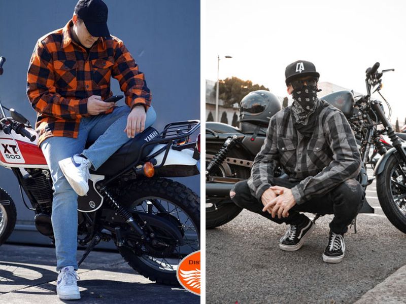 Áo flannel biker phối quần jean