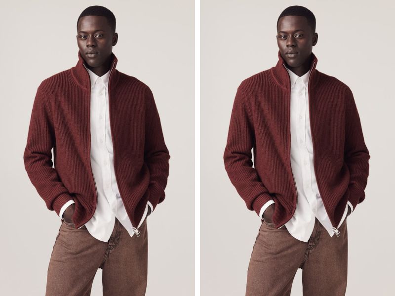 Áo khoác len cardigan dáng dài màu đỏ của H&M 