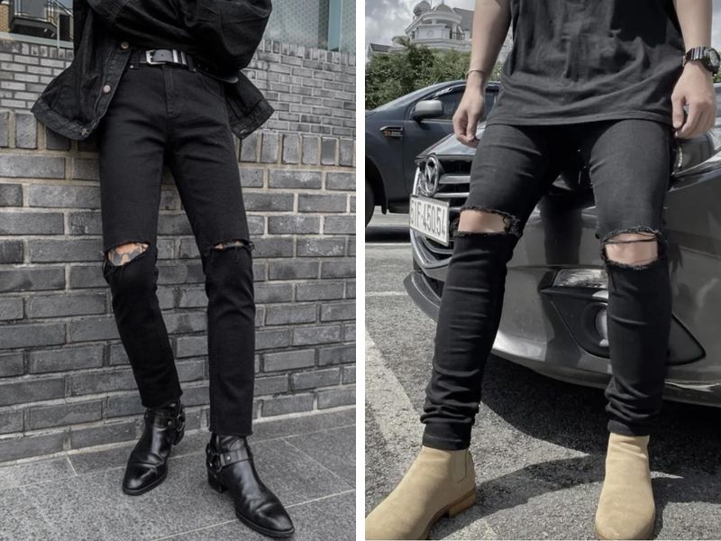 Quần skinny jean rách gối