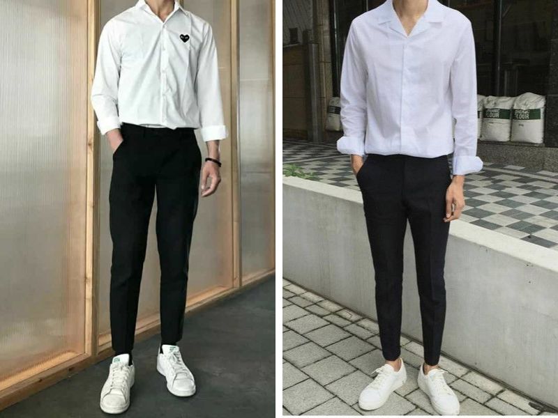 Phối áo sơ mi nam body với quần baggy 