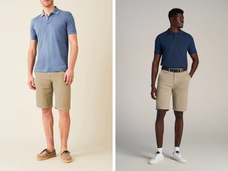 Phối quần short chino nam qua đầu gối với áo polo