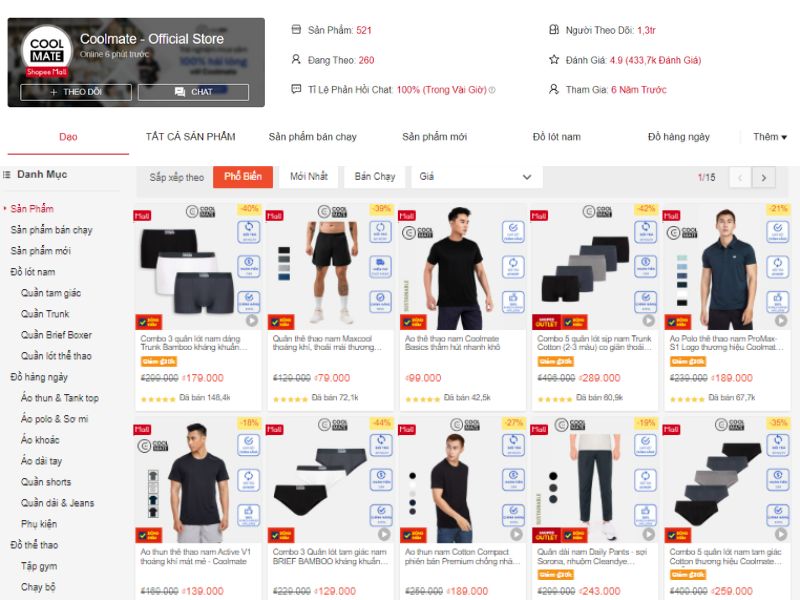 Coolmate - Shop quần áo nam uy tín trên Shopee